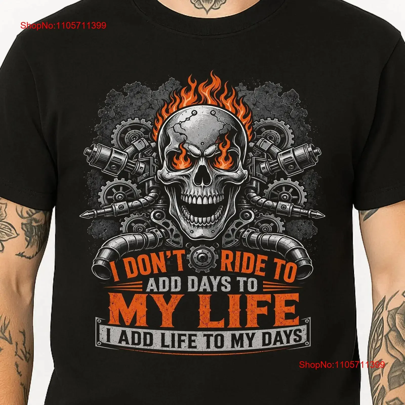 Biker T Shirt Skull Flames Motorcycle Rider Mechanic Wrench Men long or short sleeves vintage Washed designer clothes Stretched