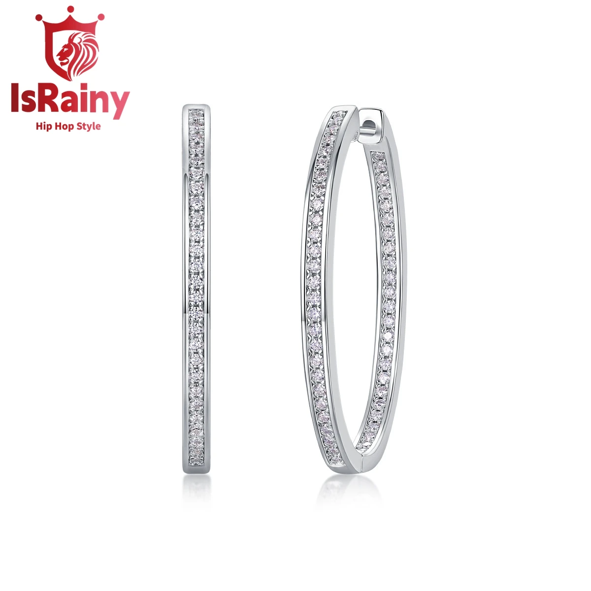 

IsRainy Hip Hop Rock 100% 925 Sterling Silver GRA Moissanite Diamond Wedding Engagement Hoop Earrings Fine Jewelry for Women Men