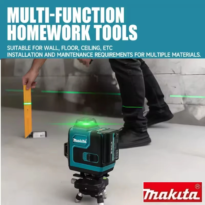 

Makita Green Laser Level: 4×360° Lines, 5000mAh Battery 8H Runtime for Construction & Layout Self - Leveling & Manual Modes