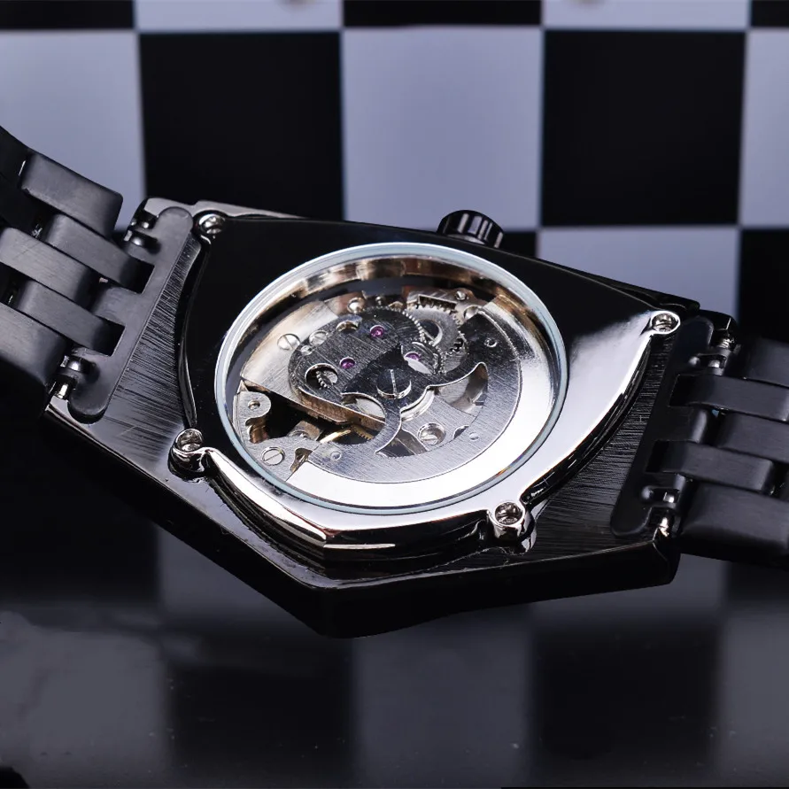 Forsining Men Skeleton Automatic Mechanical Watch Gold Vintage Man Watch Triangle Wristwatches Luxury Irregular Clock Black Dial