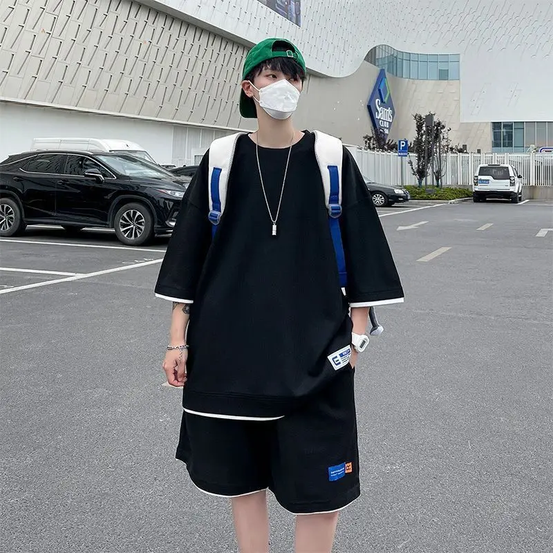 

Plus Size Men's Summer Casual Sportswear Set Short Sleeve Shirt Shorts 2 Piece Outfit Breathable Blend Loose Fit Quick Dry