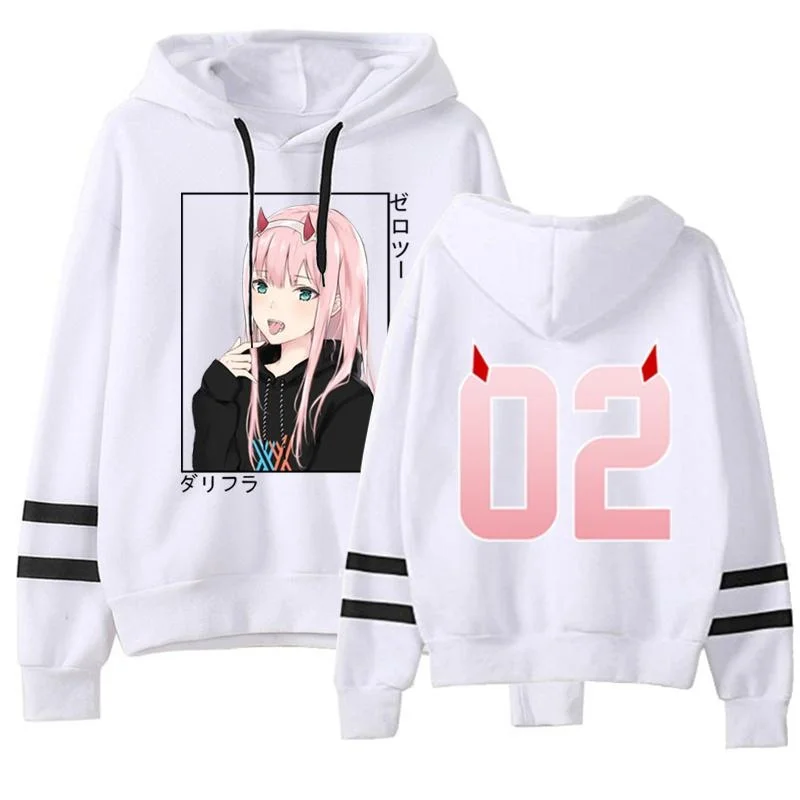 Neue Null zwei gestreifte Hoodies Frauen Mode Fleece Langarm Kapuze Pullover lässig Streetwear Anime Sweatshirt