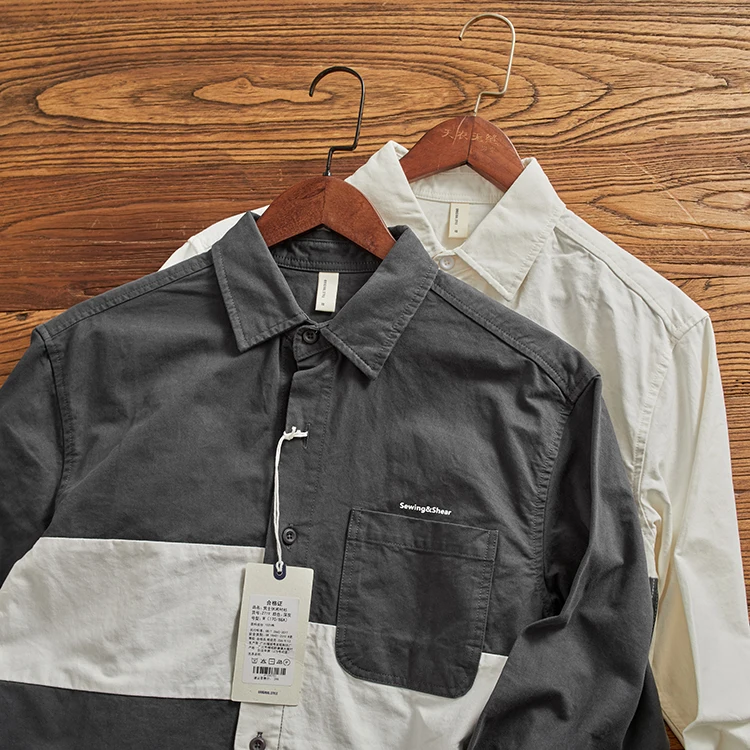 

Pure Cotton Men's Long Sve irt Spring Autumn Loose Workwear Jaet Retro Color Blo Striped Pattern Faionable Urban S...