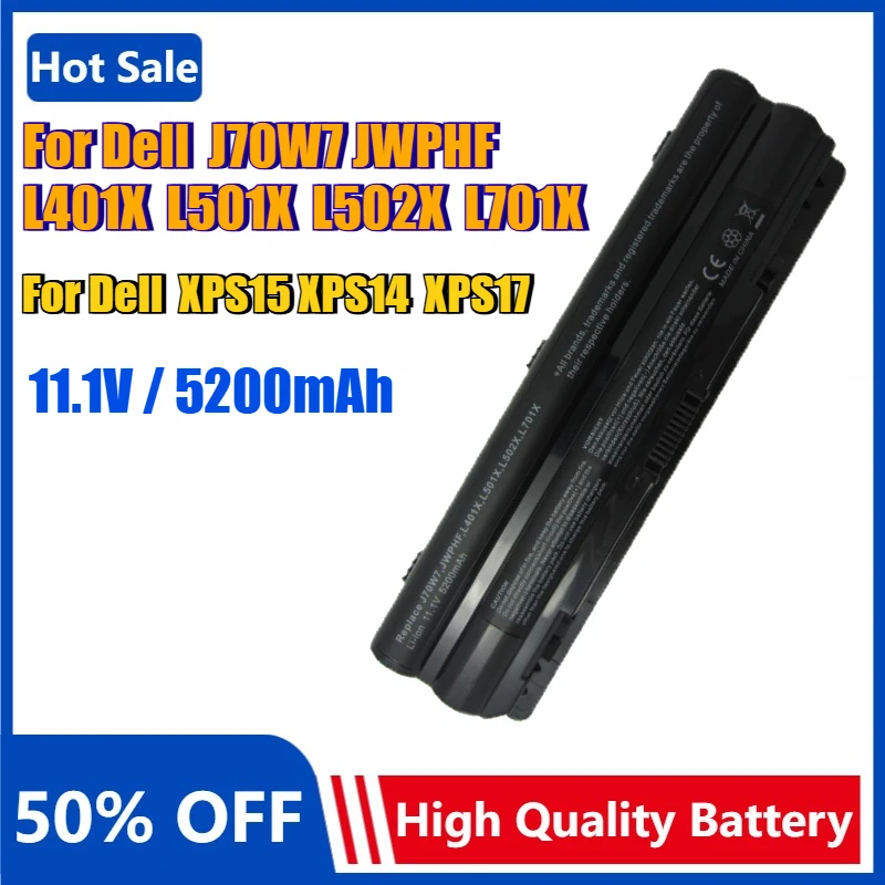 

Аккумулятор J70W7 JWPHF емкостью 5200 мАч для Dell XPS 14 15 17 L501X L502X L701X L702X L401X L501X L502X 312-1123 R4CN5 XPS15 XPS14 XPS17
