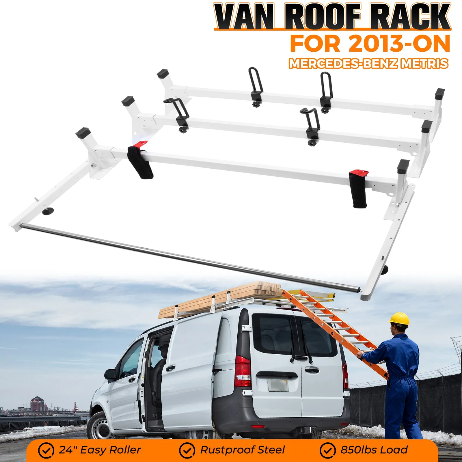 

Багажник для фургона на крыше с 24-дюймовым роликом, подходит для Mercedes Metris 2013+