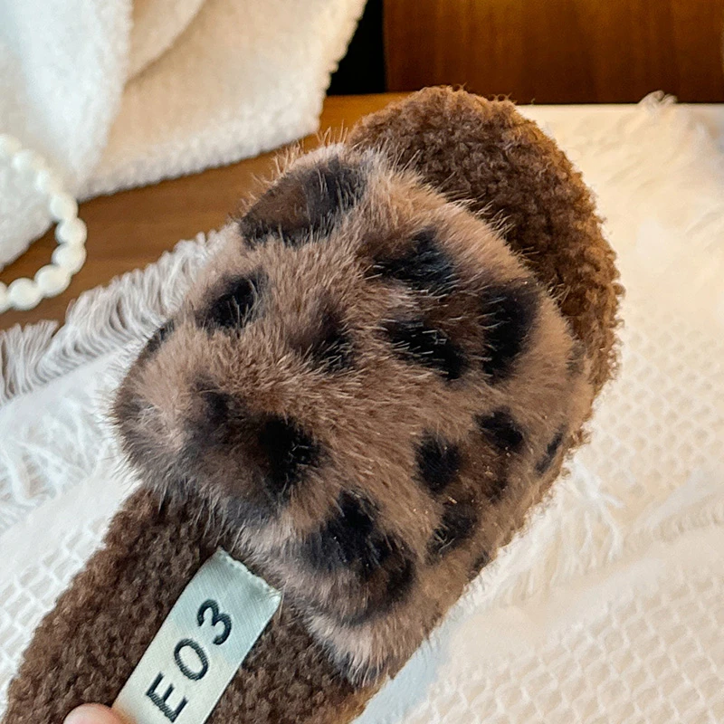 الأطفال ليوبارد نِعال من الفراء 3-18 سنة البيج ملابس خارجية الفتيان والفتيات أحذية قطنية الكاري لينة عدم الانزلاق الاطفال النعال #4