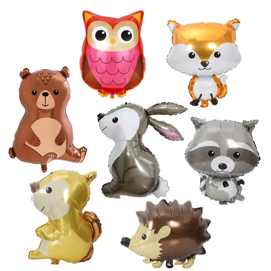 

Fox Hedgehog Raccoon Deer Animal Foil Balloons Birthday Woodland Forest Theme Party Decor Retro Brown Latex Balloon Baby Shower