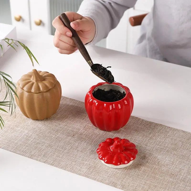 300ml Pumpkin Food Jar Creative Ceramic Tea Can Portable Moisture-proof Coffee Beans Storage Box Kitchen Canister Storage Jar