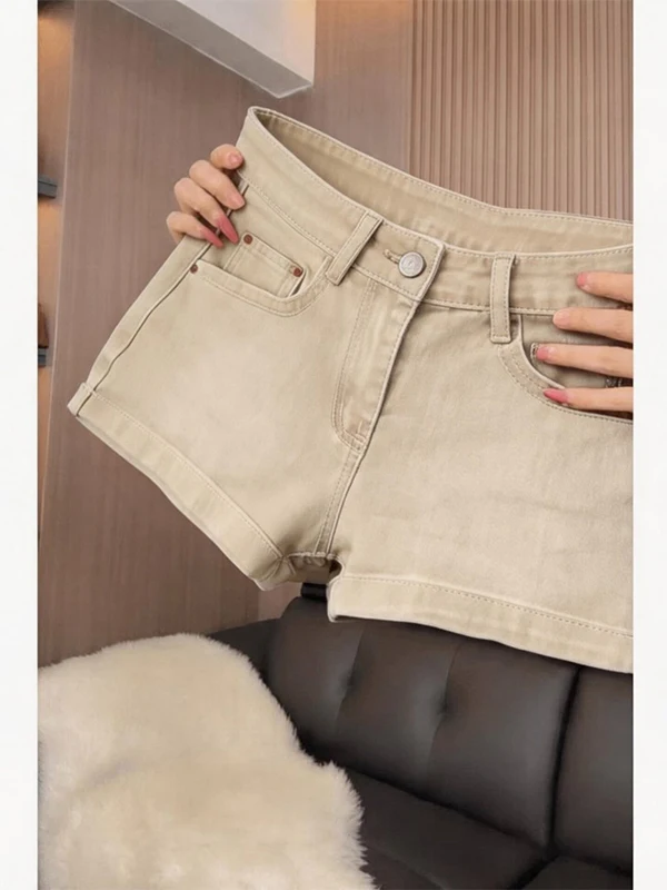 Low Waist Denim Shorts Elastic Slimming Design Embroidered Bodycon Tight Fit Summer Casual Cotton Blend Jeans Shorts