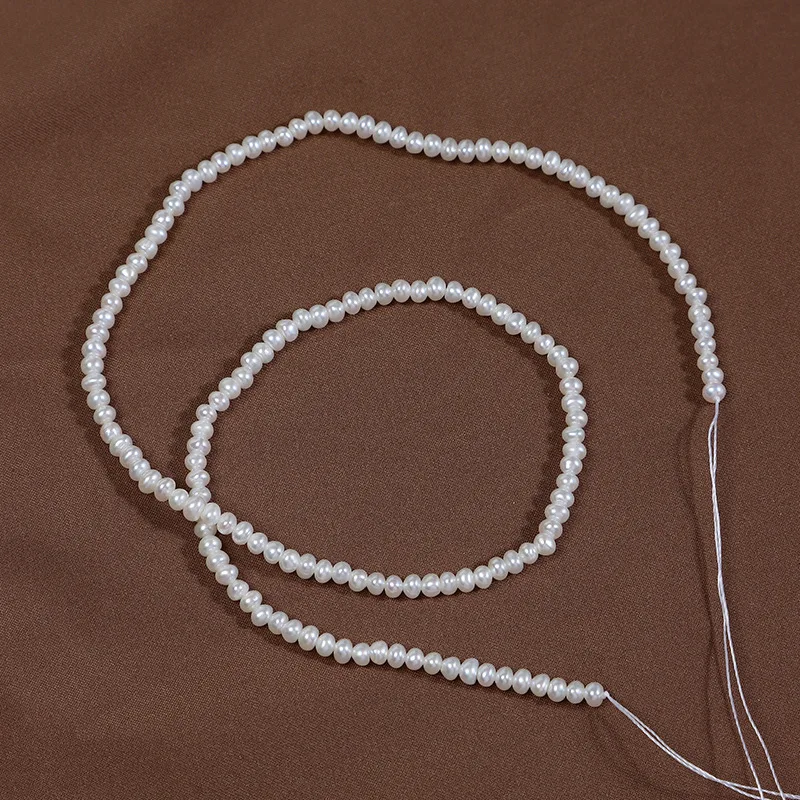 3mm Smooth Flat Beads Natural Freshwater Pearl Small Beads DIY Loose Beads Handmade Jewelry Materials