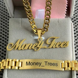 Personalized Custom Name 50cm Necklace Bracelet Punk Jewelry Sets For Men Women Stainless Steel 5mm Cuban Chain Birthday Gifts