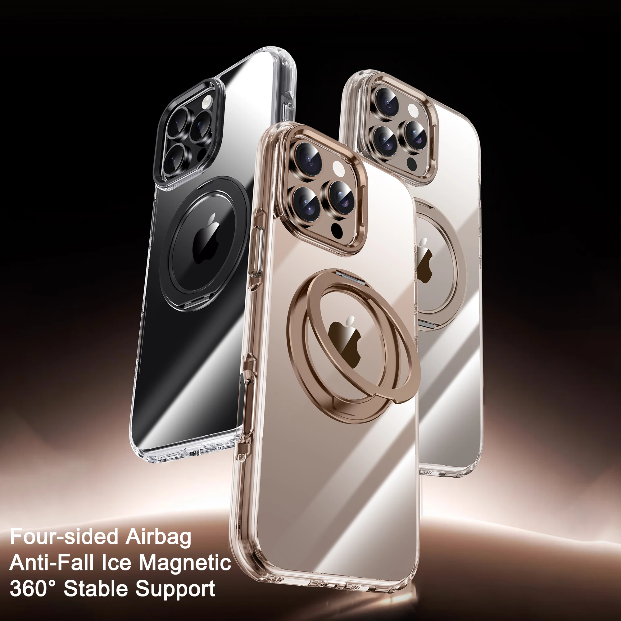 Magnetic Holder Phone Case For Iphone 15 16 Pro Max Luxury Transparent Pc Hard Shell Stand Phone Cover For Iphon 15 16 Promax