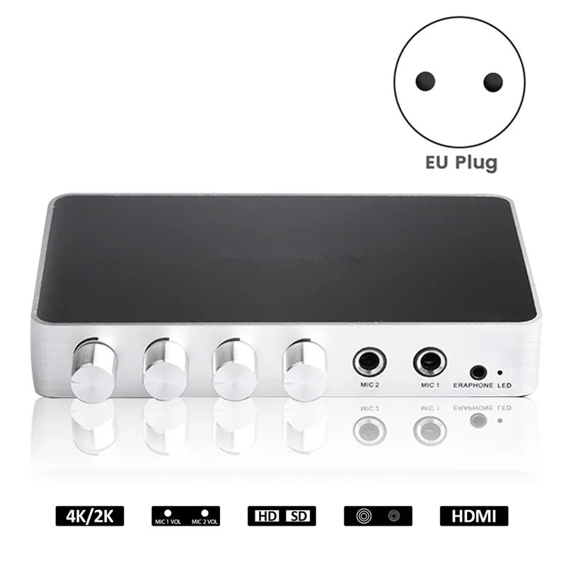

A43M KM200 4K Mini HD Karaoke Sound Mixer Audio Mixer Dual Microphone Input Volume Adjustment for Stage KTV Room-EU Plug