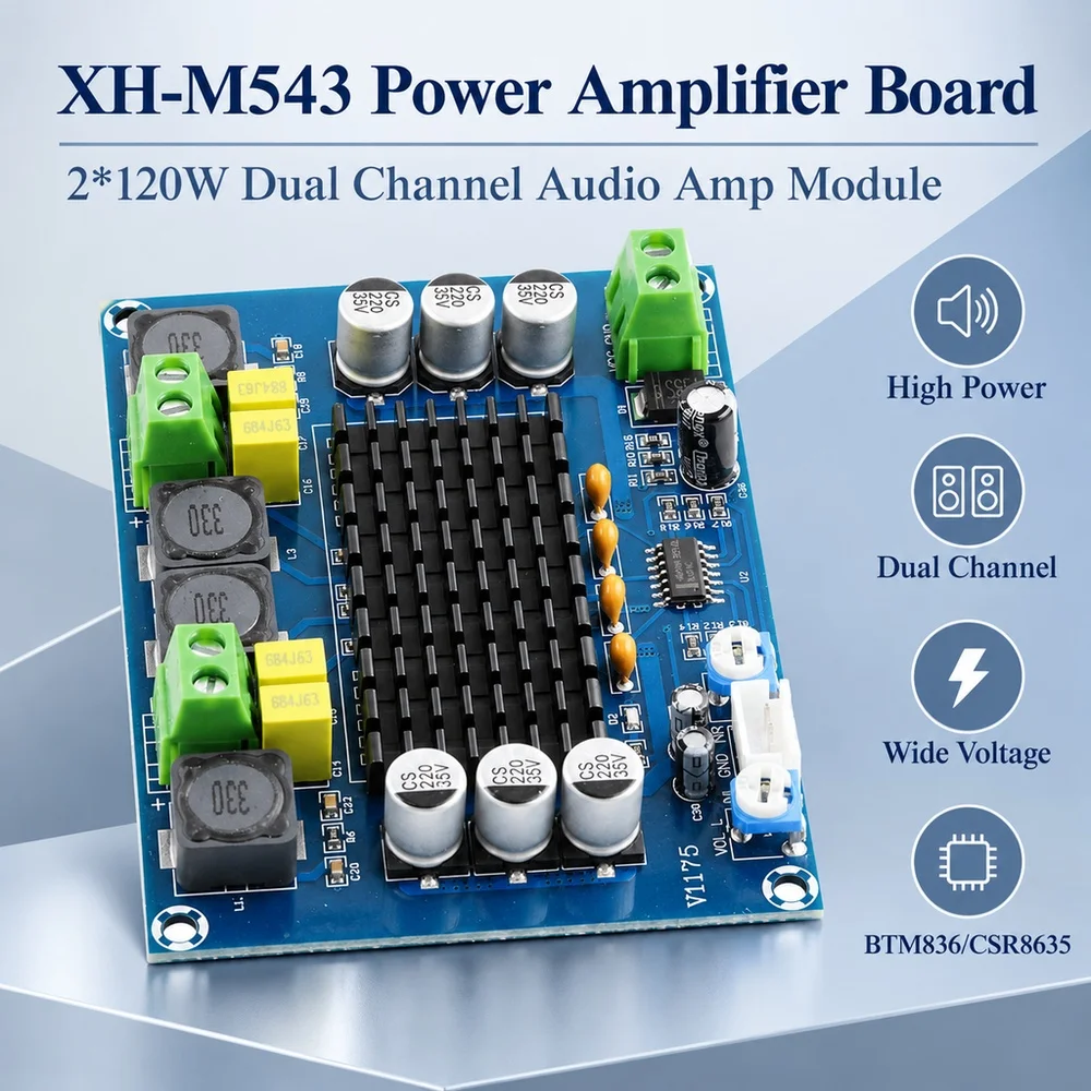 XH-M543 TL074C Preamp Digital Audio Amplifier Board 2*120W Dual Channel Power Amplifier Module for Speaker DIY Replace TPA3116