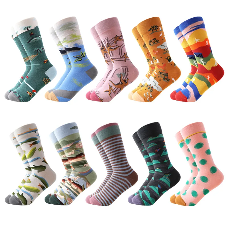 New Women\'s Jacquard Knitted Cotton Socks Happy Oil Painting Women\'s Cotton Socks