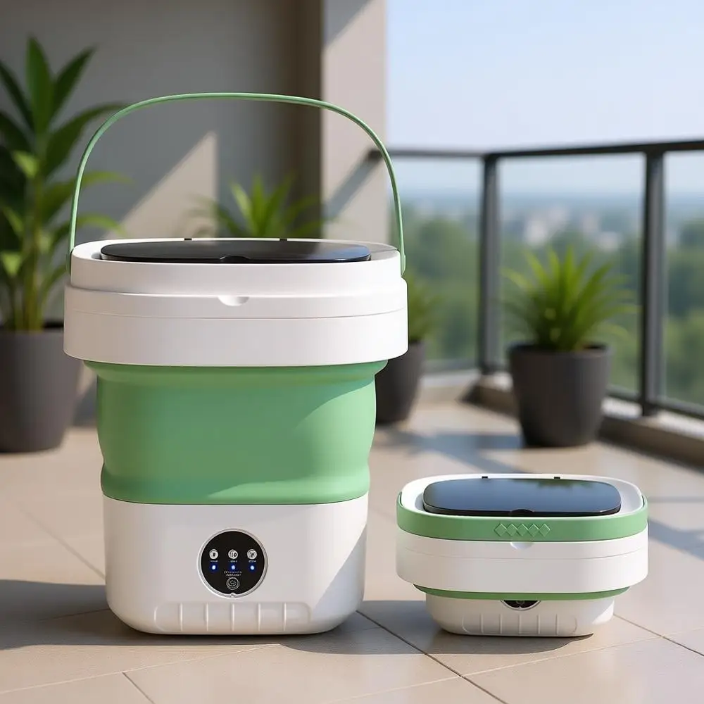 

Мини-стиральная машина 12 л со складной конструкцией, 3 умных режима для путешествий, квартиры, детской одежды, носков, кемпинга, автодома (зеленая)