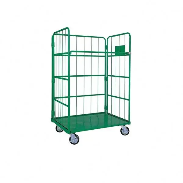 Good Quality Wire Mesh Security Carts Steel Folding Trolleys Transport Rolling Cart Cage Trolley