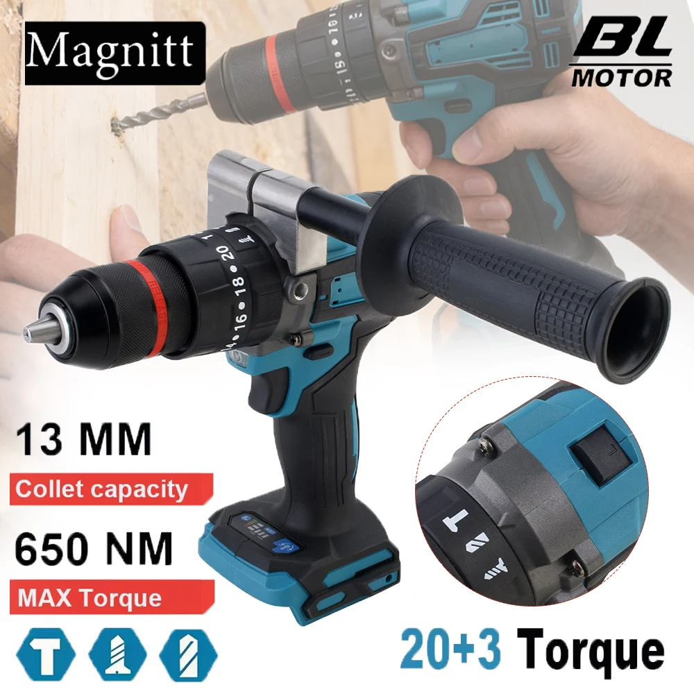

13MM 650N.M Brushless Electric Impact Drill 20+3 Torque Cordless Screwdriver WoodWorking Power Tool For Makita Battery Pin
