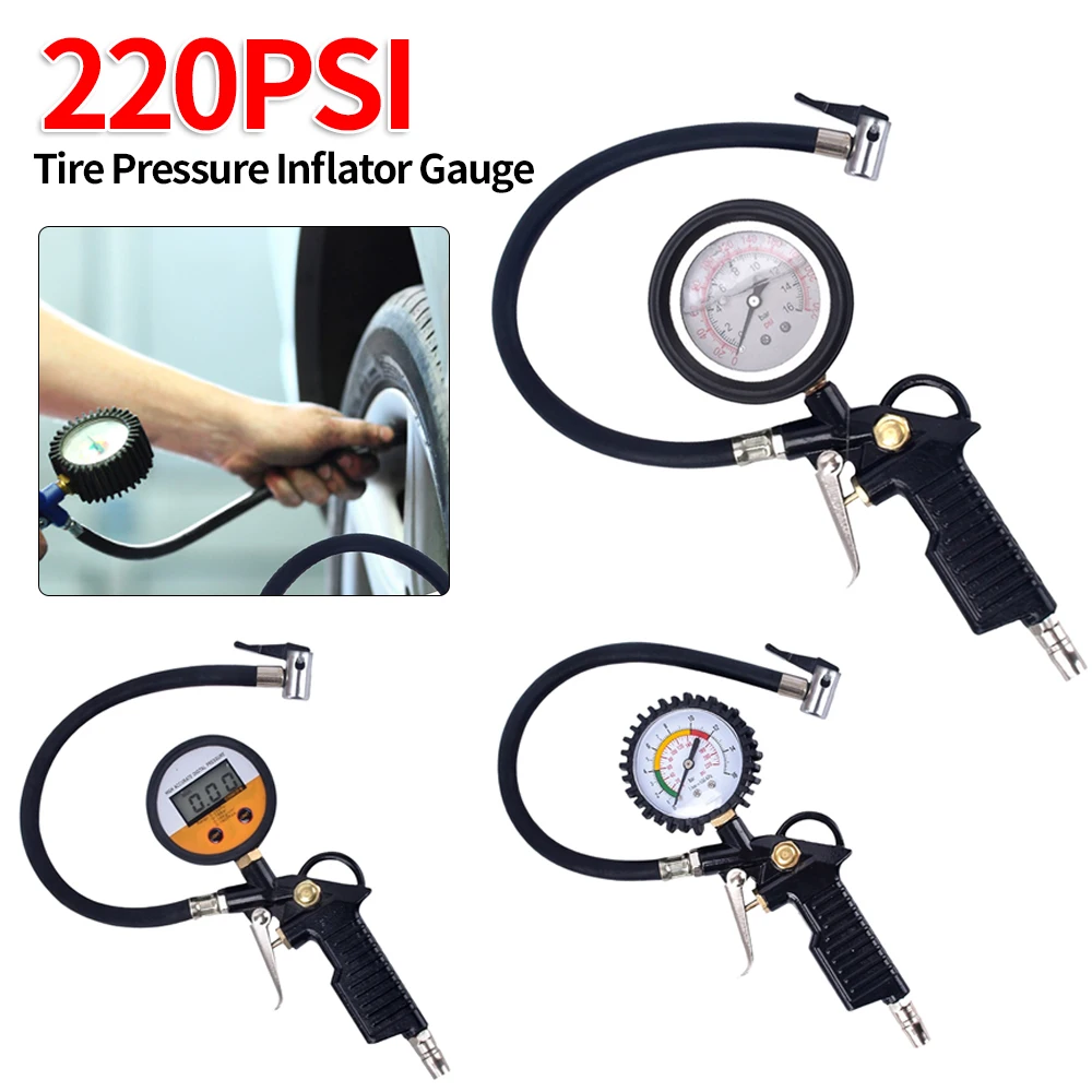 

Digital Tire Pressure Gauge 220PSI Car Tyre Inflator Aluminum Car Tire Inflator Gun Digital Display for Motorcycle Truck Bike