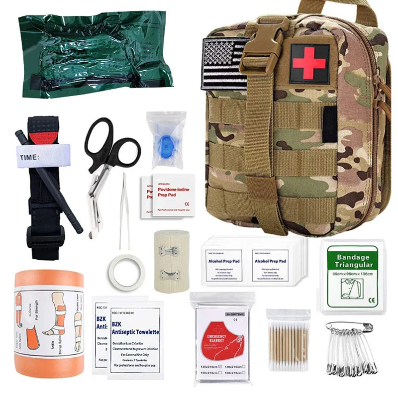 

46 Pieces Survival First Aid Kit Molle Outdoor Gear Emergency Kits Trauma Bag for Camping Hunting Hiking Home Car and Adventures