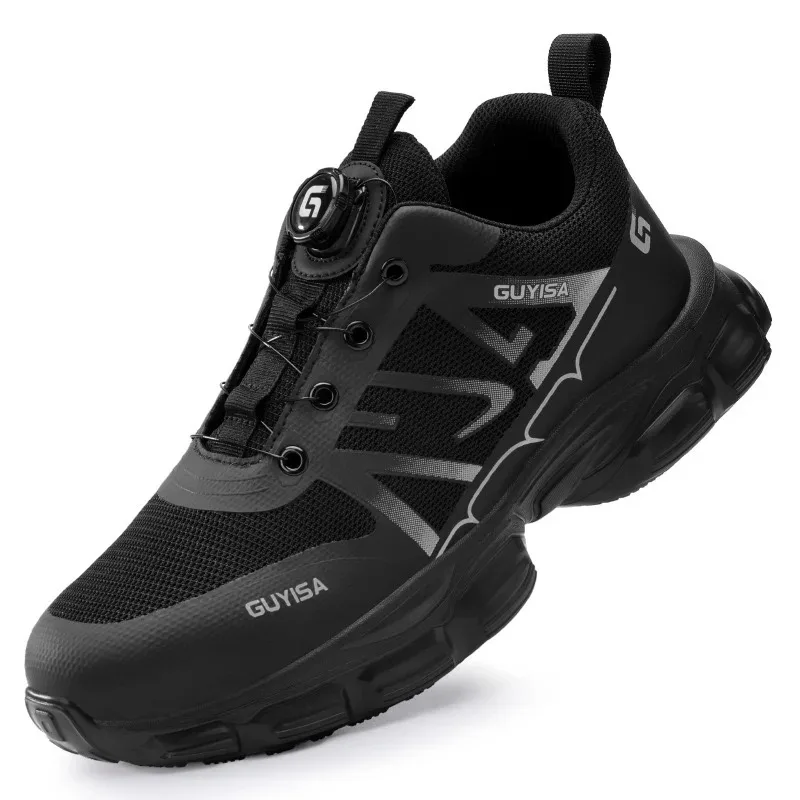 New Men\'s Lightweight Safety Shoes Spinning Lace-Free Work Shoes Outdoor Anti Puncture Work Safety Boots for Man Size 36-46