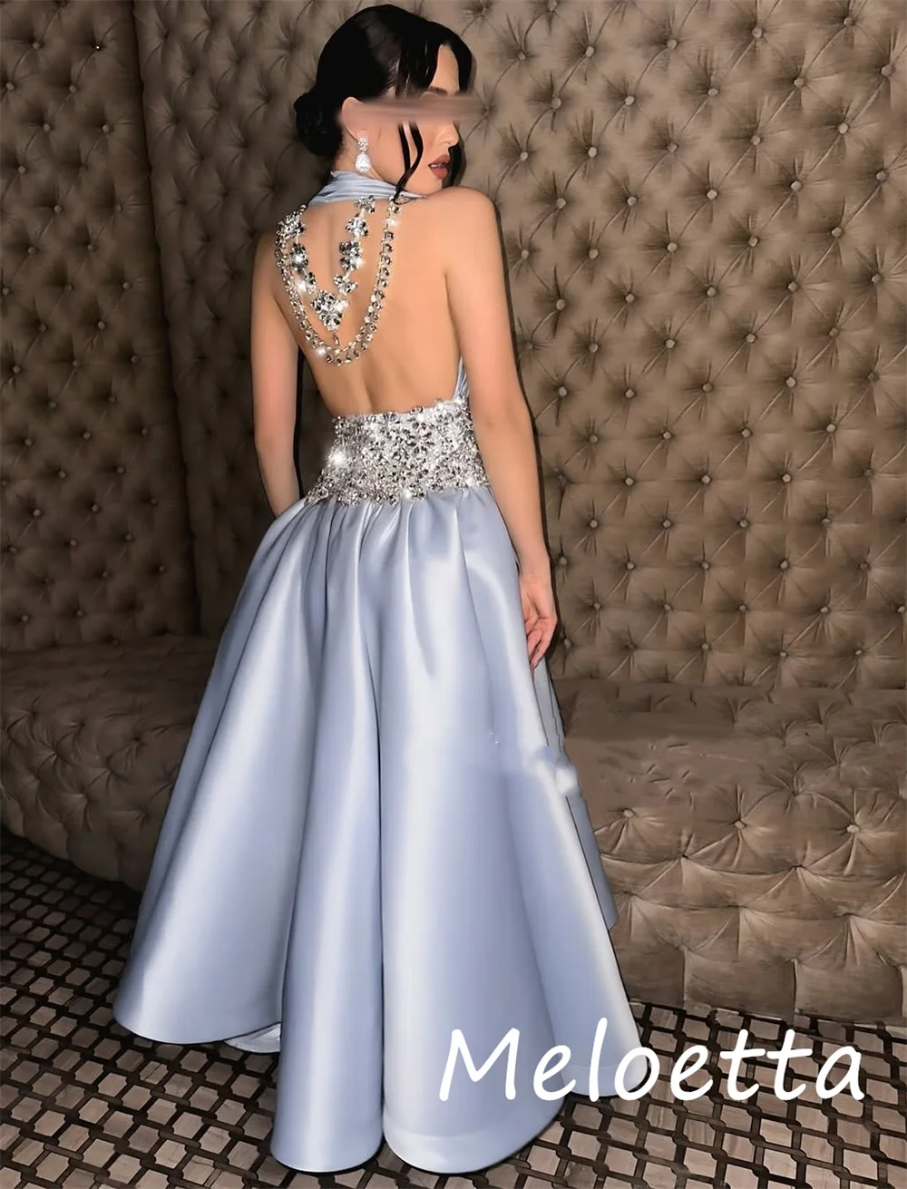 Customized High Quality Charmeuse Sequined Pleat A-line Halter Long Dresses Bespoke Occasion Elegant Classic