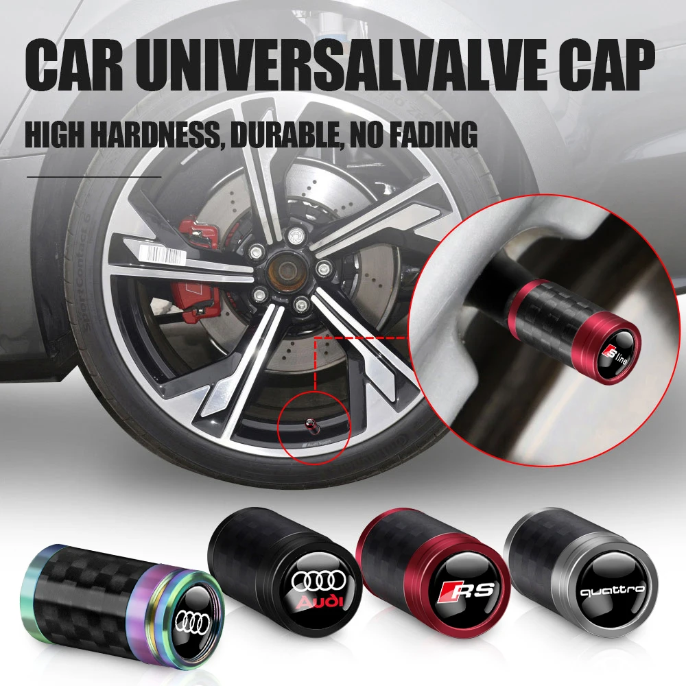 4Pcs Car Metal Carbon Fiber Logo Wheel Tire Valve Cap Cover For Audi Sline A1 A3 A4 A5 A6 A7 A8 B8 Q2 Q3 Q5 Q7 TT S3 S4 S7 S8 RS