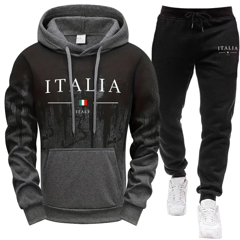 Autumn Winter Daily Sports Fashion Sweatshirt and Sweatpants Outfit Men's Set/Hoodie/Pants Italy New in Casual Hooded Tracksuit view 2