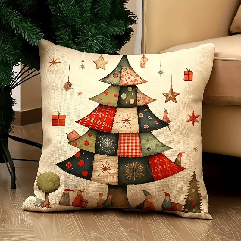 New Year Assembling a Christmas Tree Pattern Print Pillowcases Suitable for Sofa Car Bedroom Decorative High Quality Decorations