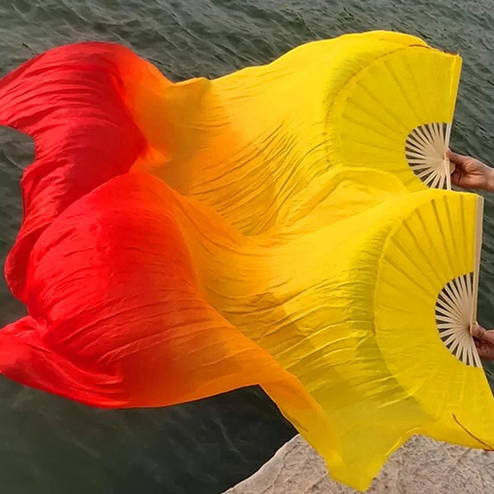 

Folding Fan 1.2m Long Dancing Fan Portable Faux Silk Fan Floating Silk Square Dance Fan Yangko Fan stage Perform festival decor