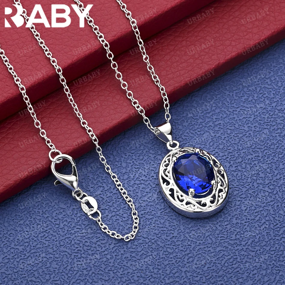 

URBABY 40-75cm 925 Sterling Silver Blue Zircon Pendant Necklace For Women Creativity Gifts Street All-match Party And Daily Wear