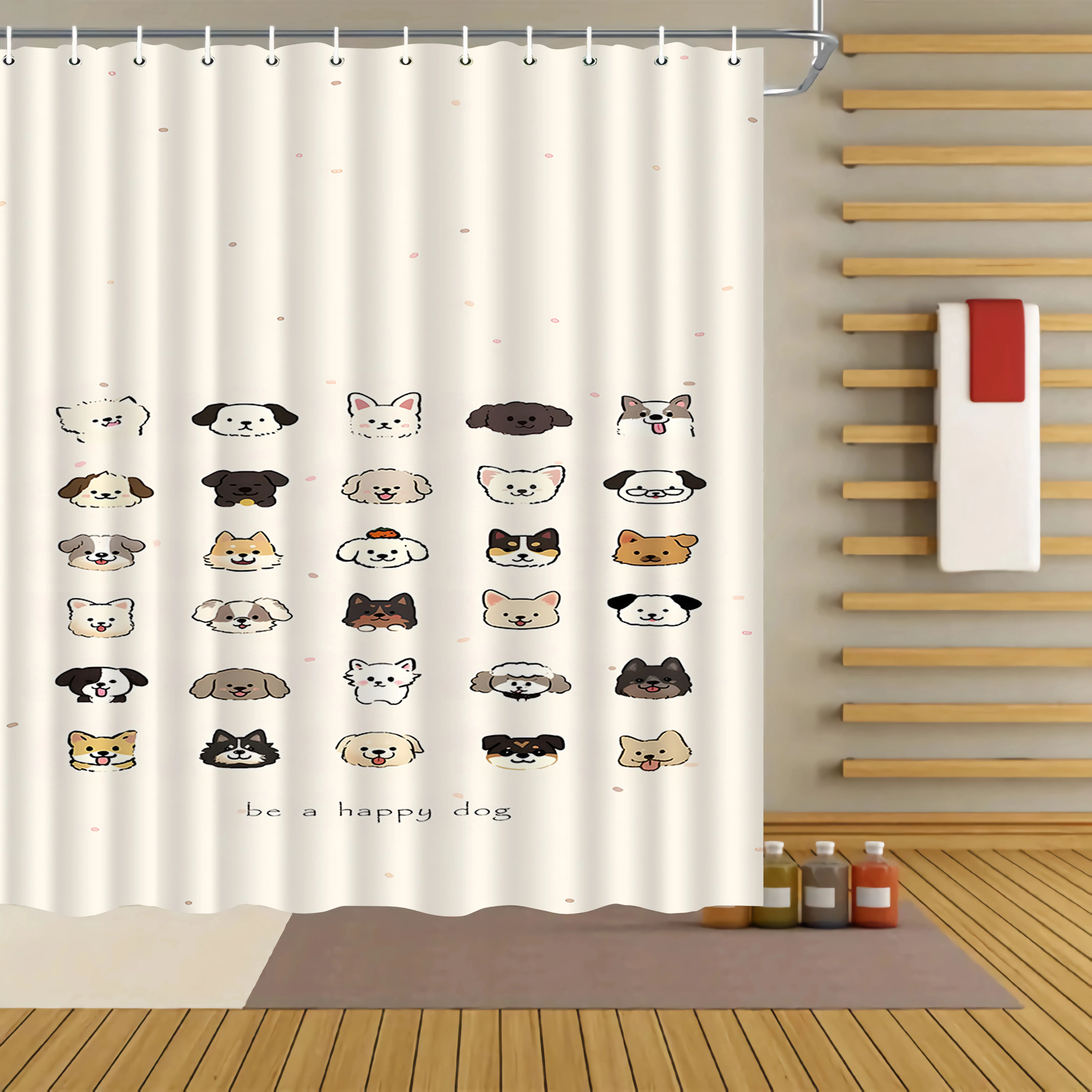 

Занавеска для душа с милыми собачьими лицами, счастливый дизайн домашнего животного, декор для ванной комнаты, кавайное искусство животных, водонепроницаемая занавеска для ванны