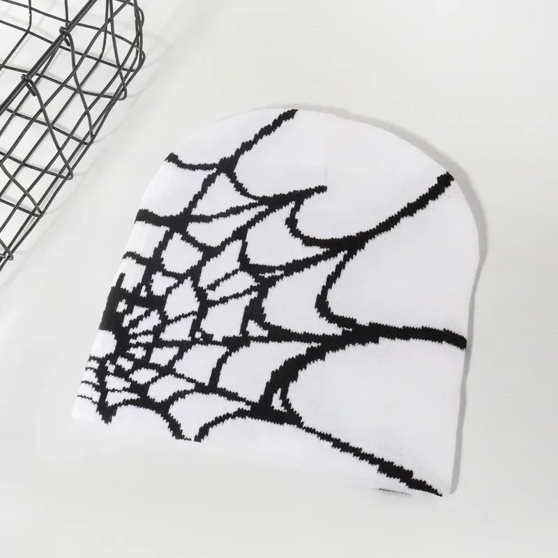 Knitting Spider Web Design Hat Skullies Beanies for Men Women Pullover Pile Cap Y2k Goth Warm Beanie Hats New Hip-hop Street Cap, image 4