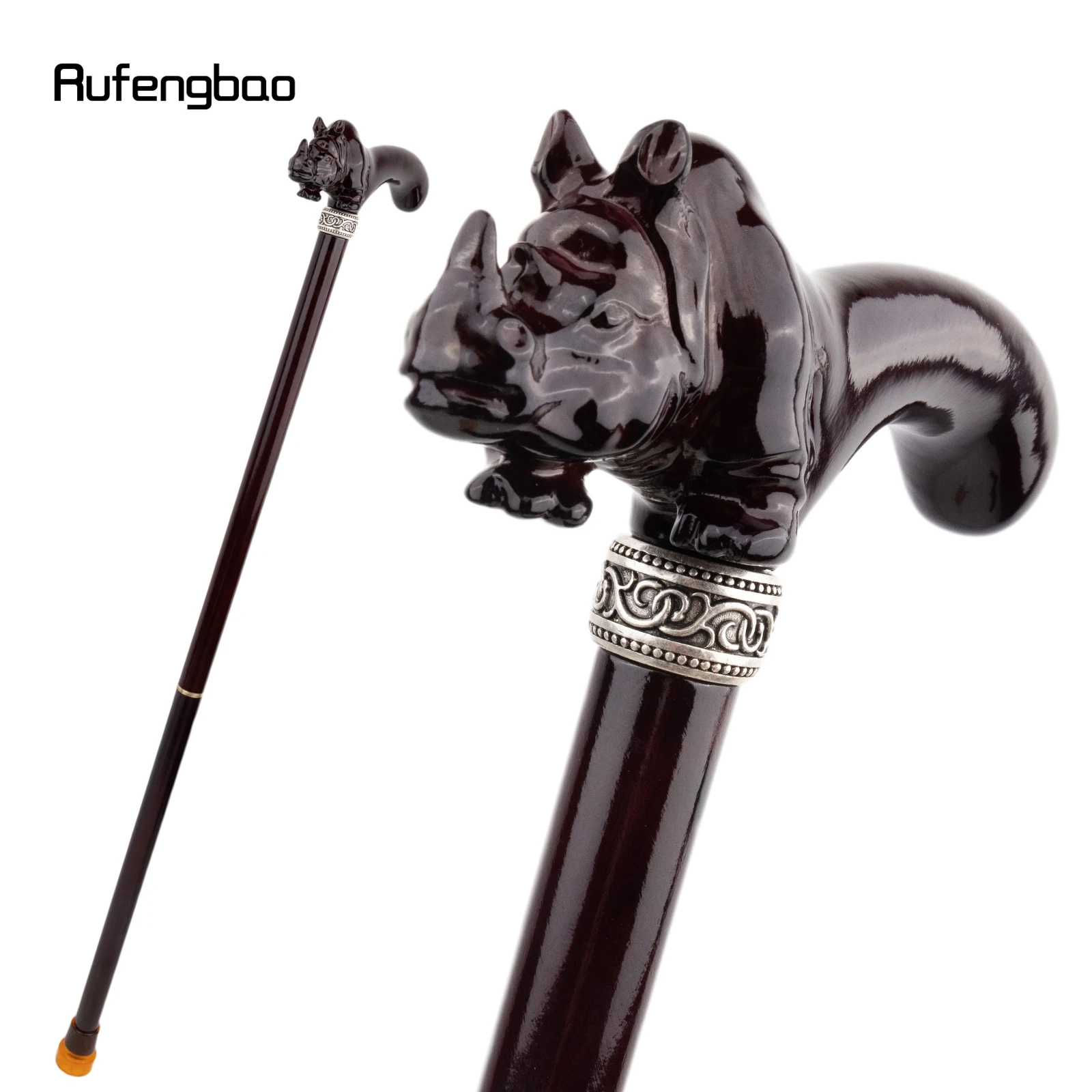 Brown Rhino Cute Rhinoceros Wooden Fashion Walking Stick Decorative Cospaly Cane Halloween Crutch Wand Crosier 92cm