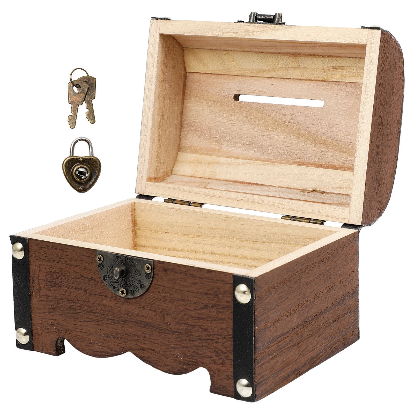 

Wooden Box Jewelry Chest Decorative Storage for Adults Vintage Style Locking Piggy Bank Craft Playset Bracelet Organizer Miss