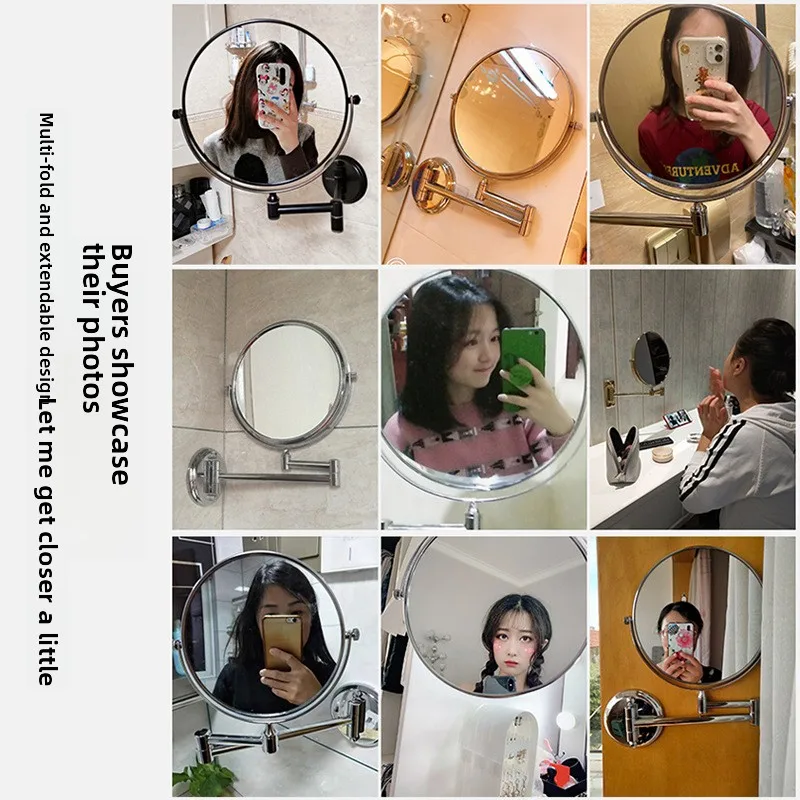 

LED Batoom Mirror Double-Sided Magnifng Wall-Mounted Hotel Wasoom eup Mirror No-Punching Required Modern Simple Sle
