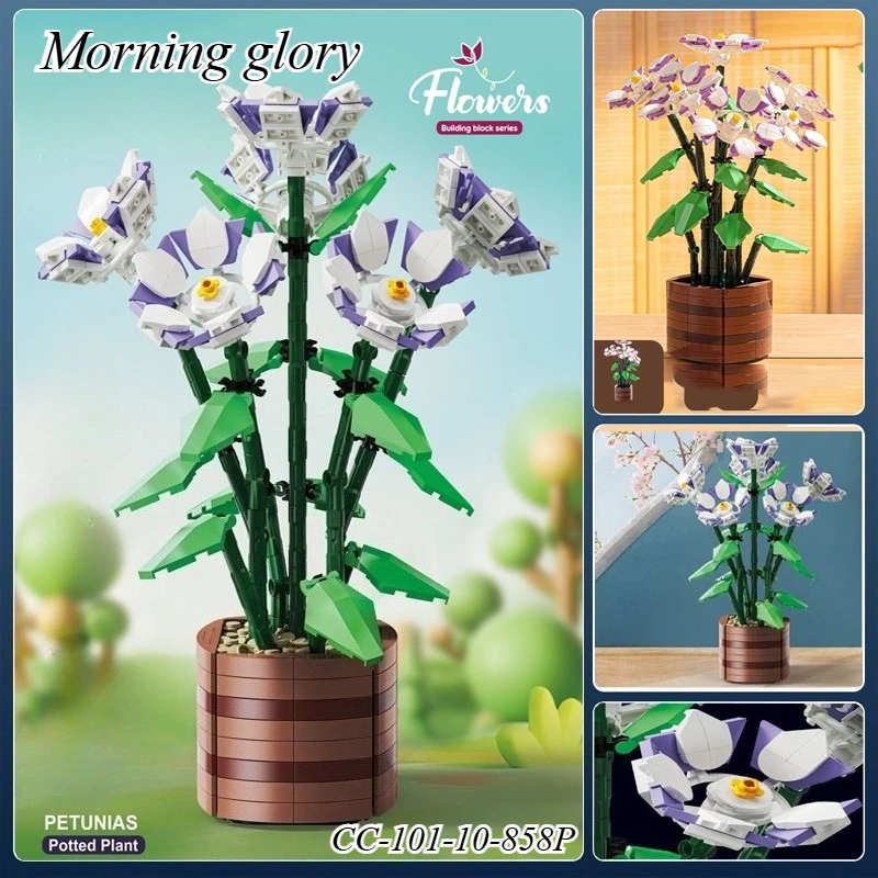 858PCS MORNING GLORY POTTED BLOCK FLOWER MODEL: STYLISH DECORATIVE ORNAMENT, IDEAL GIFT FOR ALL FESTIVALS
