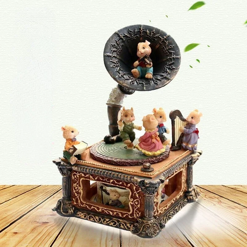 Retro Nostalgic Gramophone Music Box Home Living Room Decoration Ornaments Birthday Party Gifts
