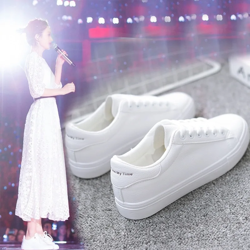 Women Sneakers  Breathble Vulcanized Shoes Women Pu leather Platform Shoes Women Lace up Casual Shoes White new