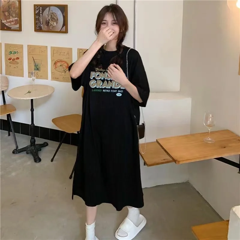 Robe T-shirt d'été à manches courtes, fente, au-dessus du genou, jupe longue ample, Style paresseux décontracté, tendance et élégant, nouvelle collection ​