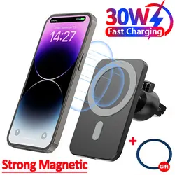 30W Magnetic Wireless Car Charger For MagSafe iPhone 16 15 14 13 Pro Max Xiaomi Samsung Xiaomi Air Vent Clip Phone Holder Stand