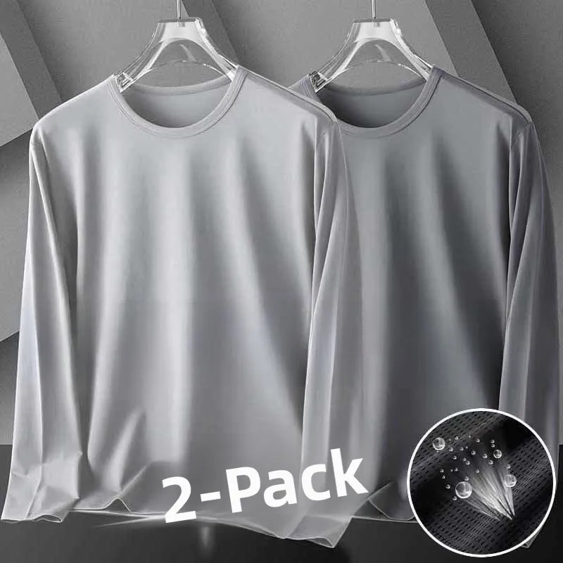 

Футболка Qui Dry Ice Feeling Long Sve Me, мужская рабочая одежда с вырезом, дышащая молодежная модная летняя футболка из ледяного шелка