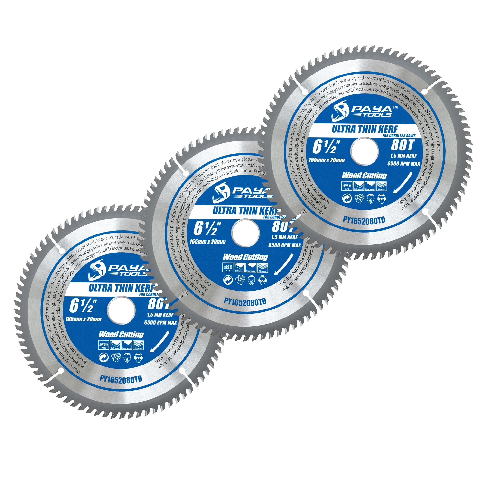 

PAYA 6 1/2Inch 165mm 80Teeth Cutting Disc TCT Circular Saw Blade For Wood Ultra Thin Kerf Special for Cordless Saws 20mm Arbor