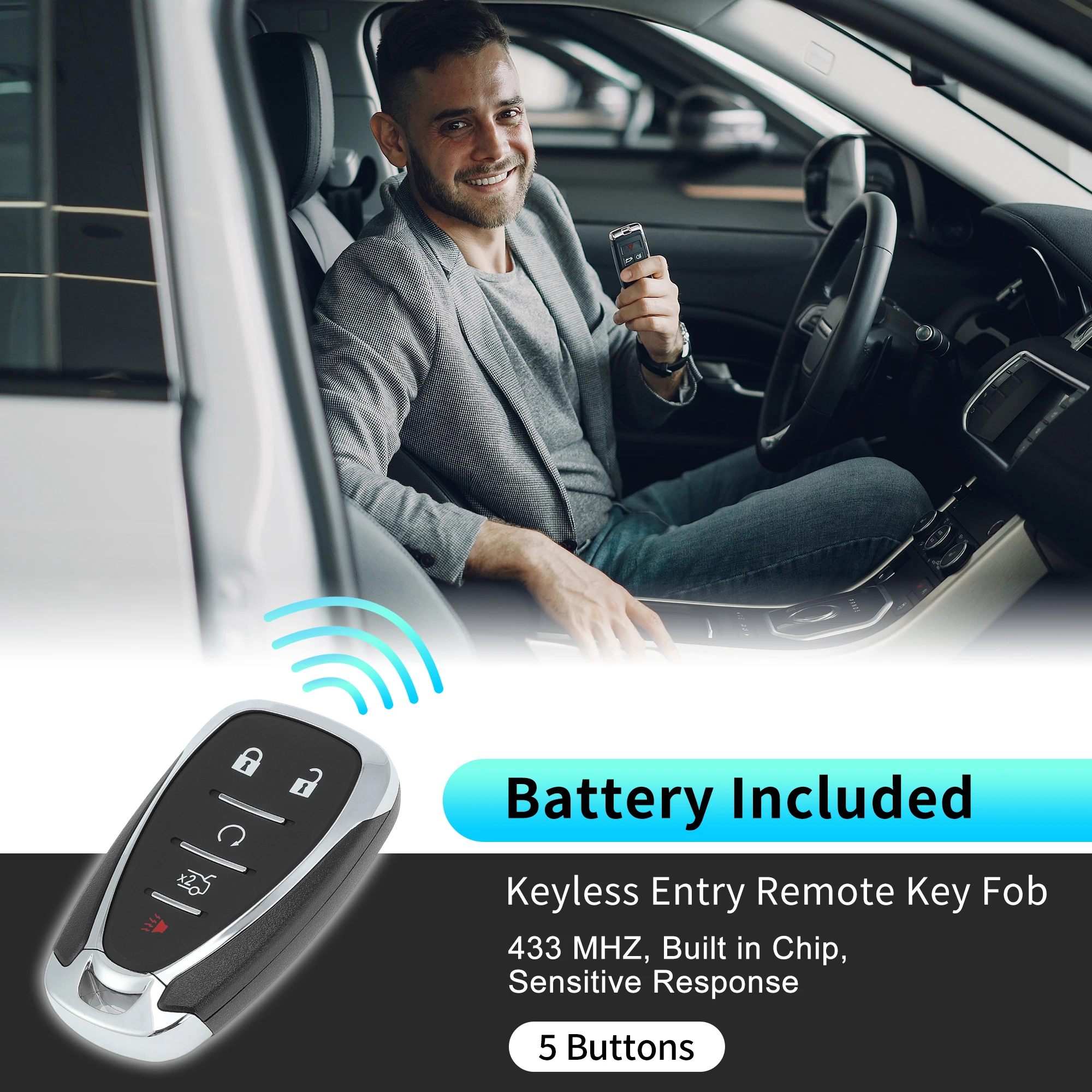 UXCELL HYQ4ES 433 MHz Keyless Entry Remote Key Fob for Chevy Malibu Camaro 2021-2023