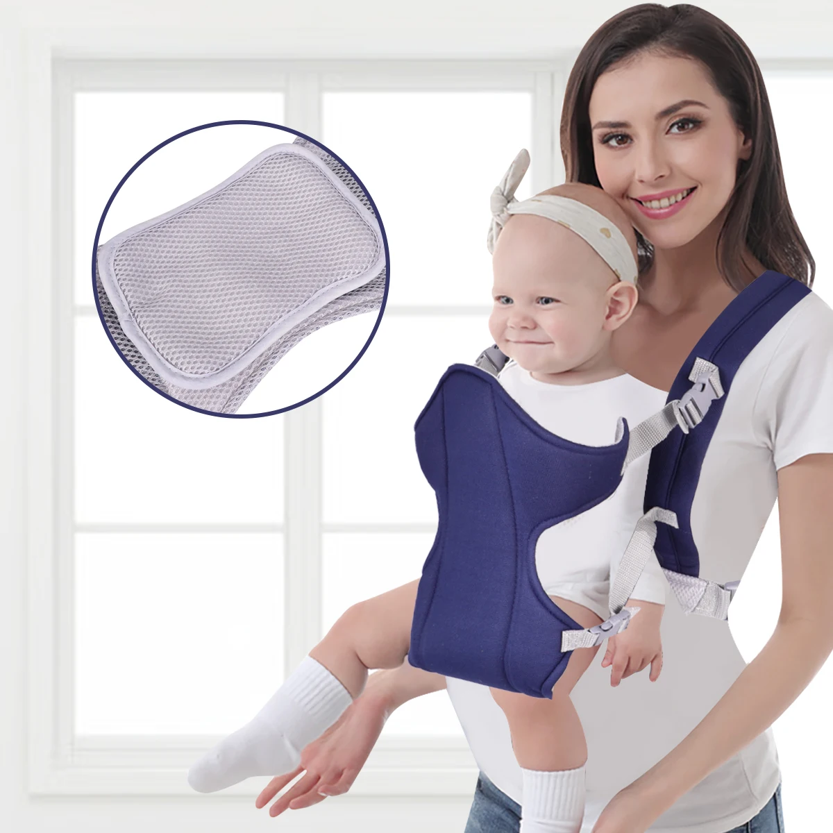 

1pc Baby Carrier Adjustable Extra Wide Shoulder Strap Breathable Mesh Fabric Double Cushion Newborn Backpack For Summer Travel
