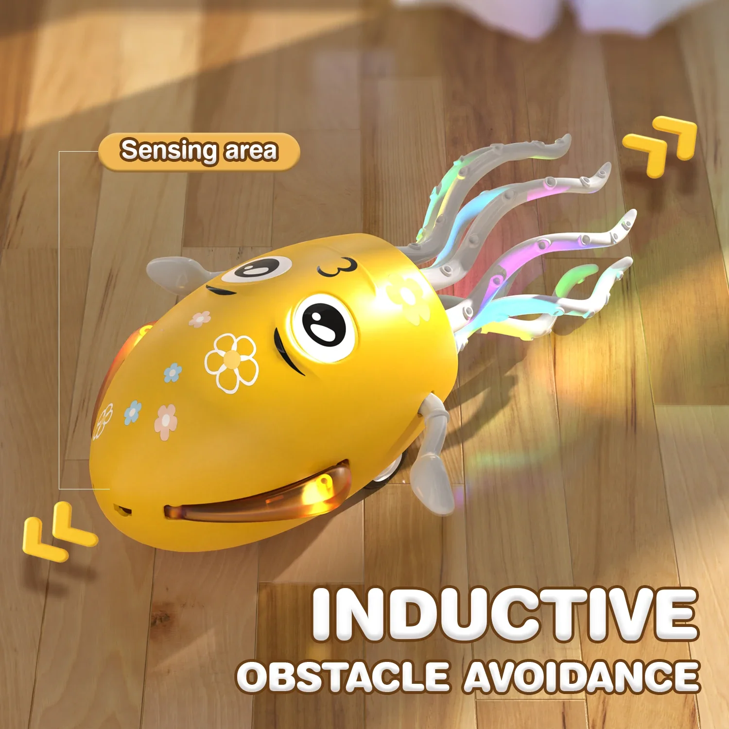 Dancing Squid Toy fish Dancer Electronic Luminous Fidget Toys for Toddler Baby Kids Auto Obstacle Dance Toy with Music Light