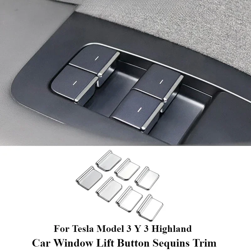 7Pcs/set ABS Chrome Car Window Lift Button Sticker Sequins Trim Cover For Tesla Model 3 Y 3+ Highland 2024-2016 Auto Accessories