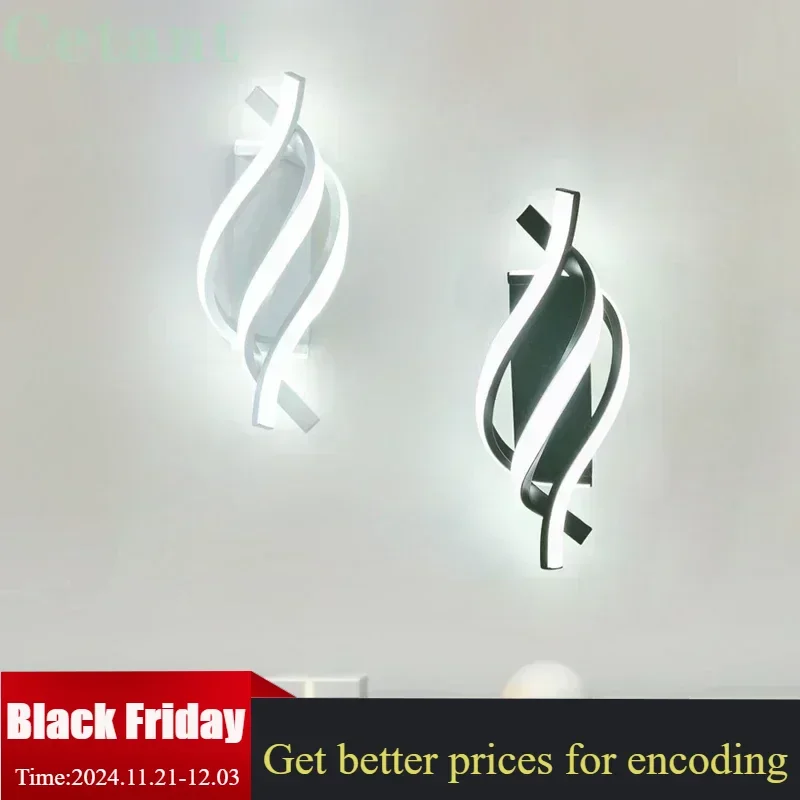 Modern LED Wall Lamp Home Decoration Line Wall Sconce Bedroom Bedside Corridor Living Room Backgroud Black White Lighting Lustre