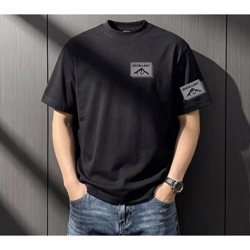 American Style Casual  Color Men's T-shirt Short Sleeve round Neck Summer Fashionable Polyester Fiber Standard Fit