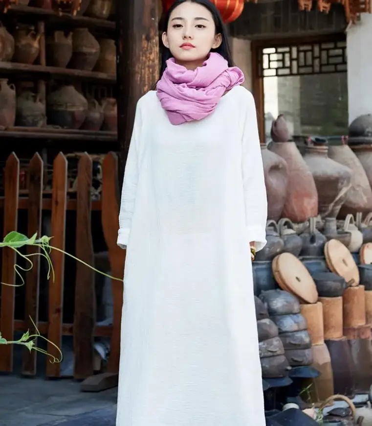 

Women's Vintage Elegant Long Cotton Linen Dress Autumn Full Sleeve Casual Party Maxi Dress plus Size L-6XL 7XL